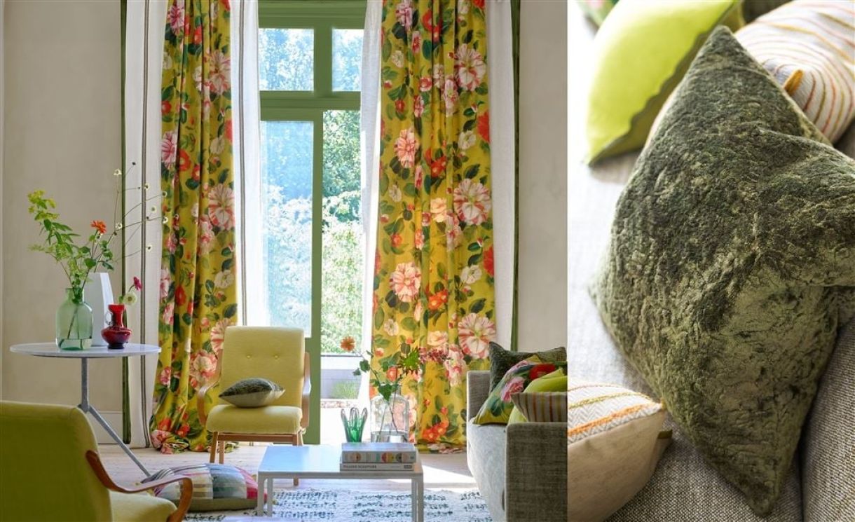 Décoration intérieure avec tissu Designers Guild Trevenna – fauteuil et coussins sur-mesure